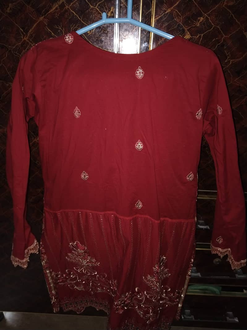 3 piece xl size full embroidery dress red maroon 1