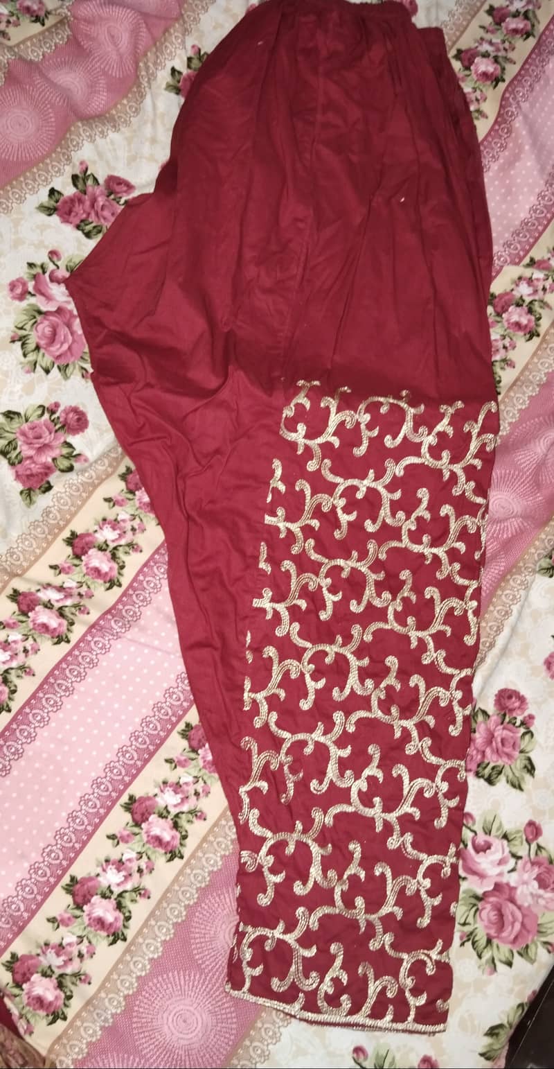 3 piece xl size full embroidery dress red maroon 2