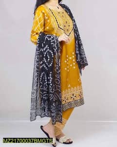 3 pcs woman's stitched lawn Embroidered suit