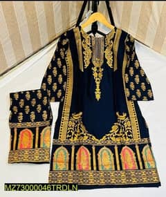 2 pcs lineen stitched printed suit