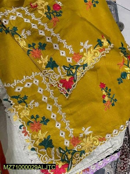 2pcs woman Stitched linen embroidered suit  03022914817 1