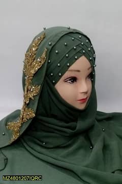 Woman's fancy pearls chiffon hijab with 3D flower Brunch 0
