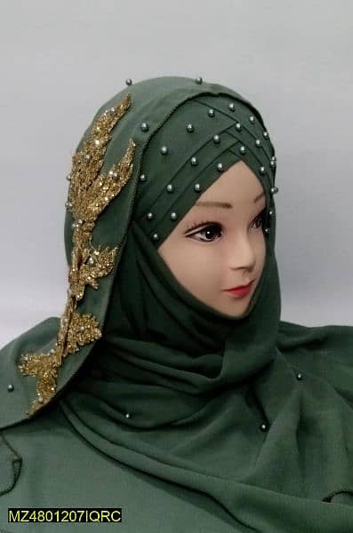 Woman's fancy pearls chiffon hijab with 3D flower Brunch 1