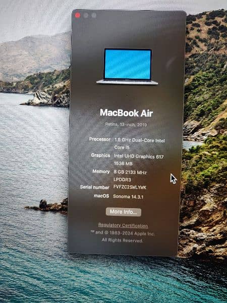 macbook air 2019, 8gb/256gb, btry-cycle 190, 360* protected, 8
