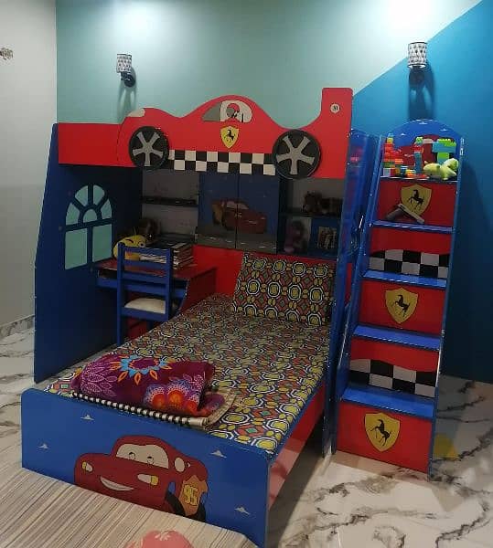 Bunk bed up for sale (Bunk bed + study table + staircase) 1