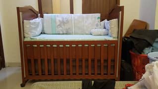 Baby Cot | Solid Wood | One Side Adjustable | 4 Drawers For Storage
