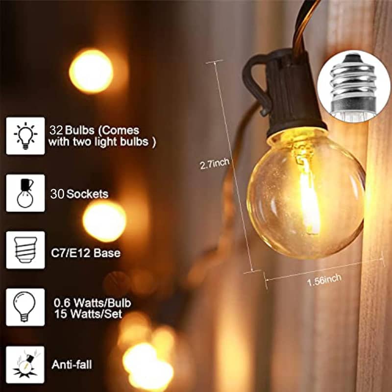Outdoor String Lights 60FT Patio Lights with 30+2 G40 C457 2