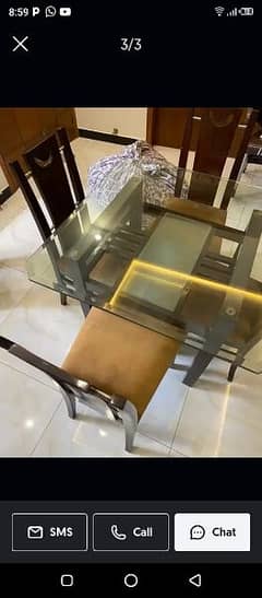 glass top wooden dining table with 4 chairs