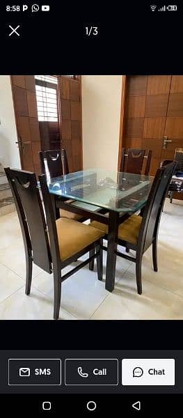 glass top wooden dining table with 4 chairs 1