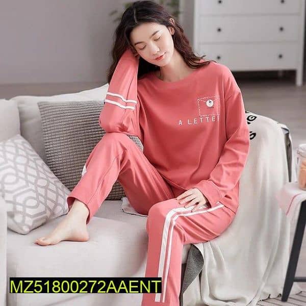 2 Pcs Woman's Stitched Jersey Printed Sleepwear 0