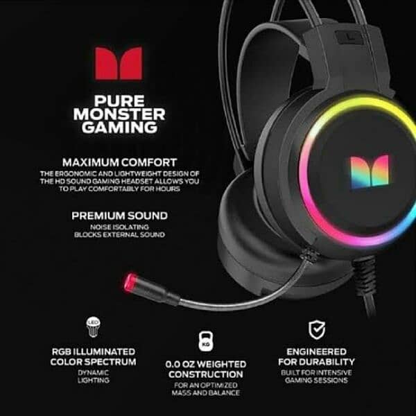 Monster Gaming Headphone RGB Lights With Mic and LED Lighting Effects 3