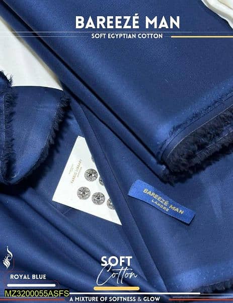A new blue colour Unstitched fabric:coton suit for men 1