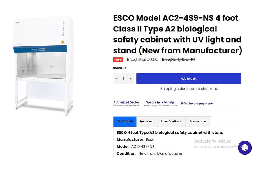 ESCO Bio Safety Cabinet Airstream® Class II Type B2 (Total Exhaust) 2