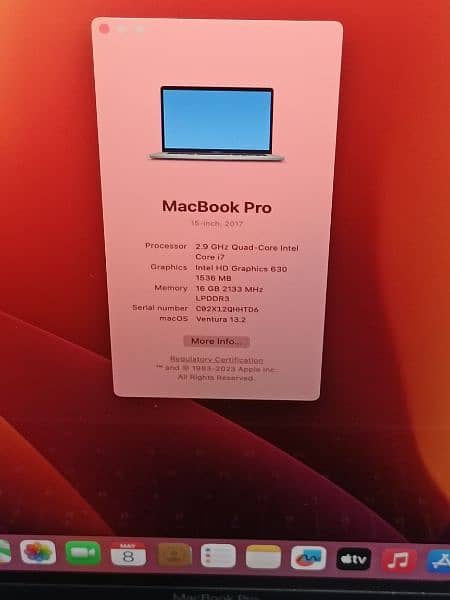 MACBOOK PRO 2017 15 INCH TOUCHBAR CORE I7 QUAD-CORE 16GB  512GB 1