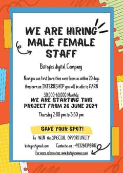 we are hiring male female staff