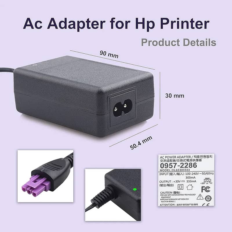 Hp POWER 32V 3-Pin Purple Tip DC Charger for HP Deskjet Ink 5