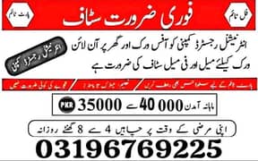 Male and Female Staff Required for online work Full Time / Part time