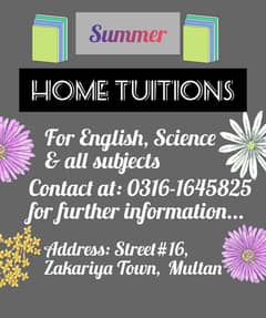 Home Tuition service available for summer