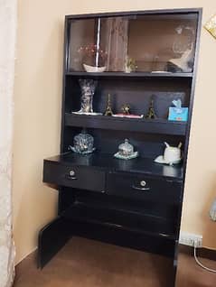 PURE BLACK WOODEN SHOWCASE WITH 2 DRAWS