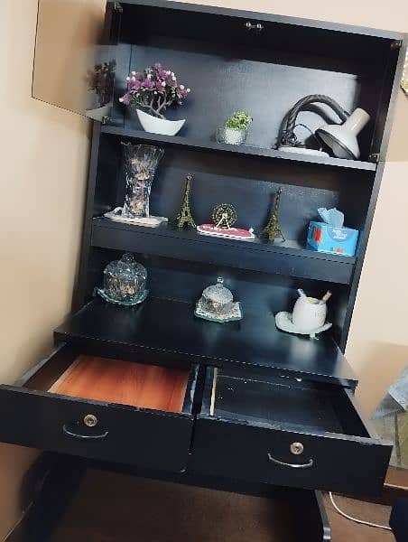 PURE BLACK WOODEN SHOWCASE WITH 2 DRAWS 2
