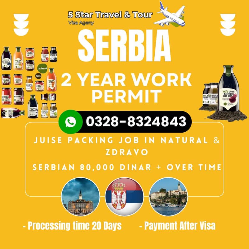 Serbia 2 year Work Permit in Natural & Zdravo | Payment After Visa 0