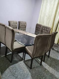 Dining table / Luxurious Dinning Table / 8 Chairs / Top glass dining
