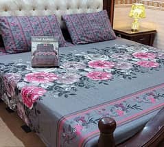 3pcs cotton printed double bed sheet