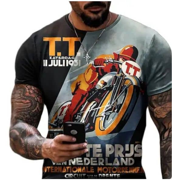 Vintage Men's T-shirts 3d Retro Print Motorcycle T-shirts 13