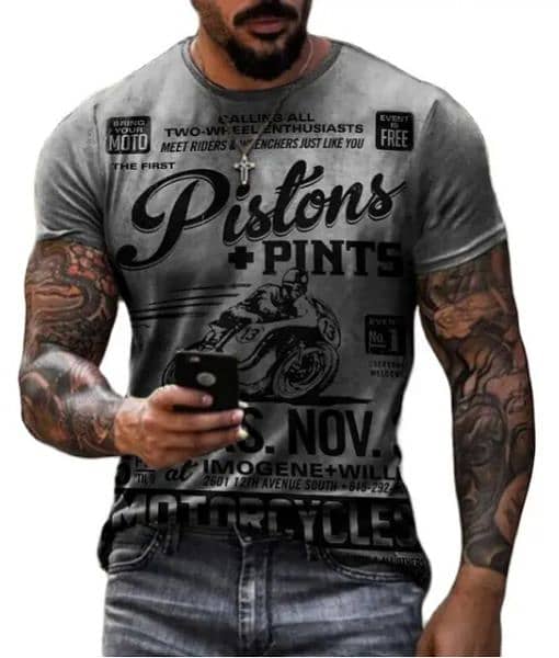 Vintage Men's T-shirts 3d Retro Print Motorcycle T-shirts 14