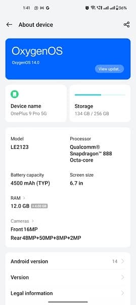 OnePlus 9 Pro 5G 12+4/256gb pta proved 2