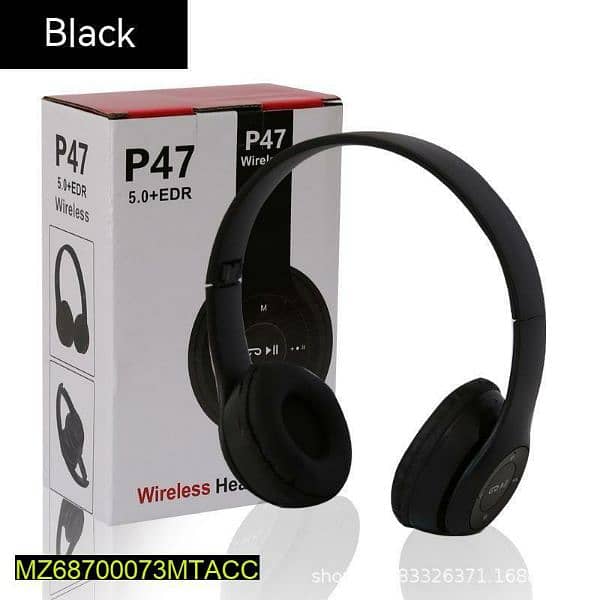 P47 Wireless Stereo Headphone, Black 1