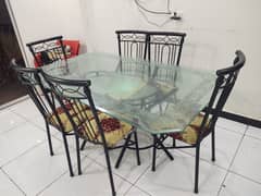 Beautiful & Antique Glass Dining Table with 6 Chairs 0
