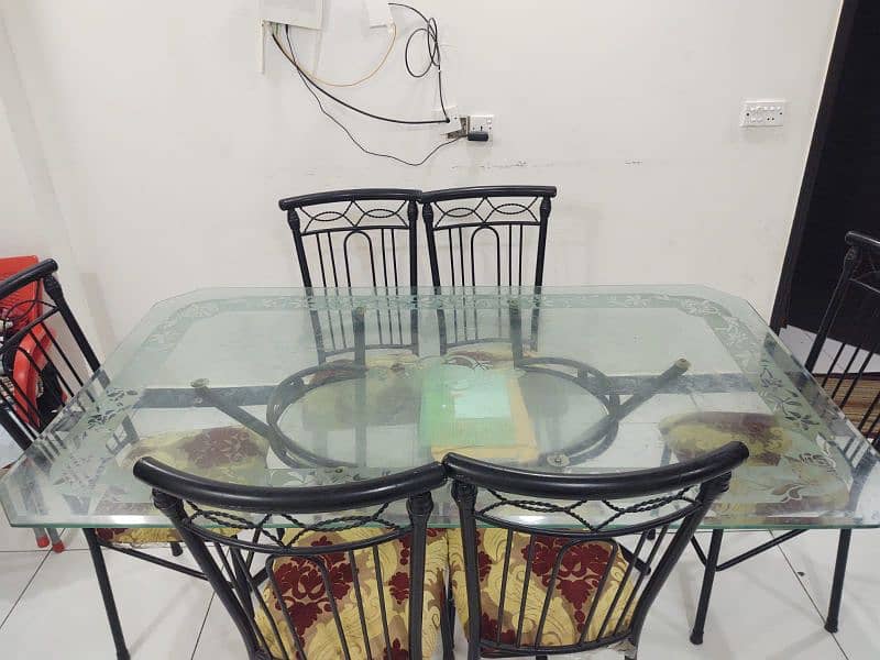 Beautiful & Antique Glass Dining Table with 6 Chairs 2