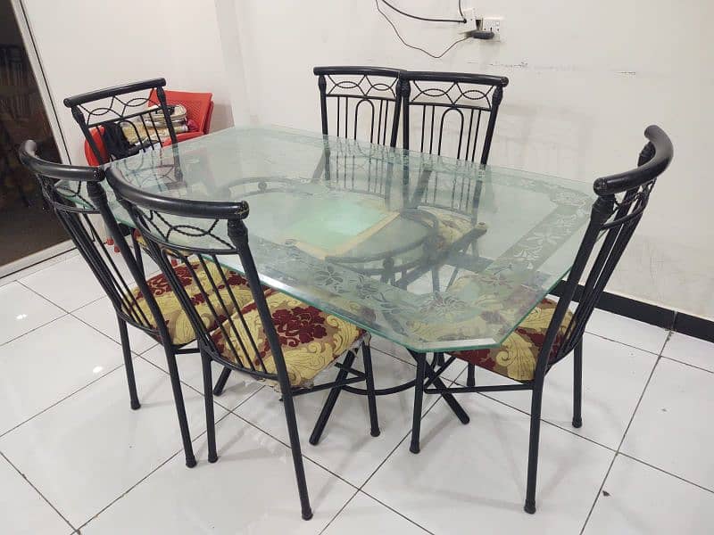 Beautiful & Antique Glass Dining Table with 6 Chairs 4