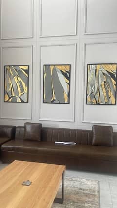 Gold leaf acrylic abstract paintings set of 3