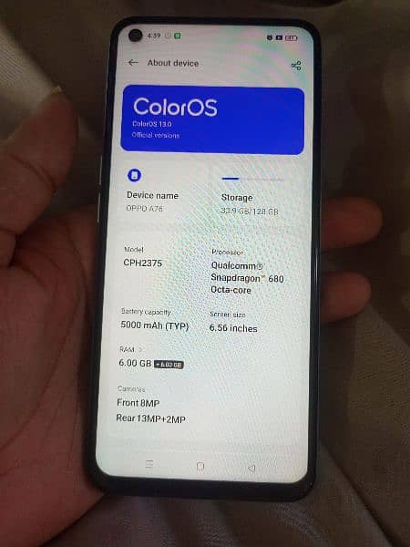 oppo A76 ram 6+6 memory 128 with box only urgent sale condition 10/10 2