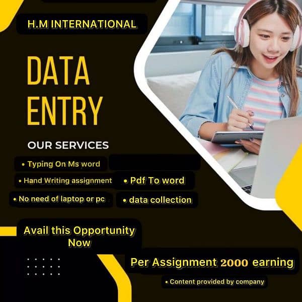 Hand written/typing assignment work and data entry work available 2