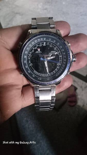 shark sports aviation watch with blue nos dial with shark logo inside. 3