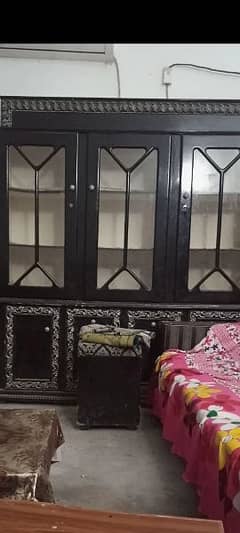 Dressing mirror , showcase and bed with side tables for sale