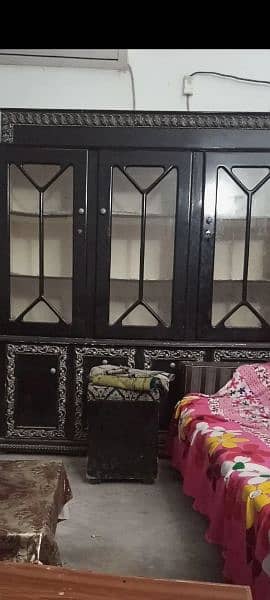 Dressing mirror , showcase and bed with side tables for sale 0