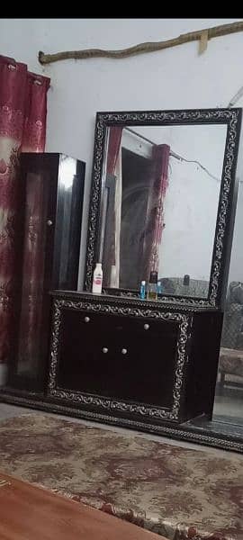 Dressing mirror , showcase and bed with side tables for sale 4