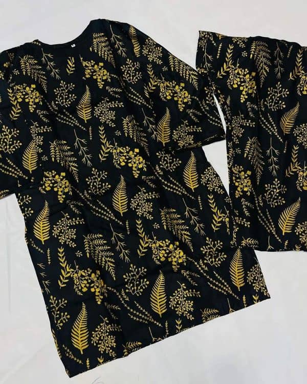 2 Pcs Women’s Stitched Petal Print Linen Casual Wear For Women 5
