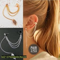 2 PC gold and silver plated leaf design ear cilp earring