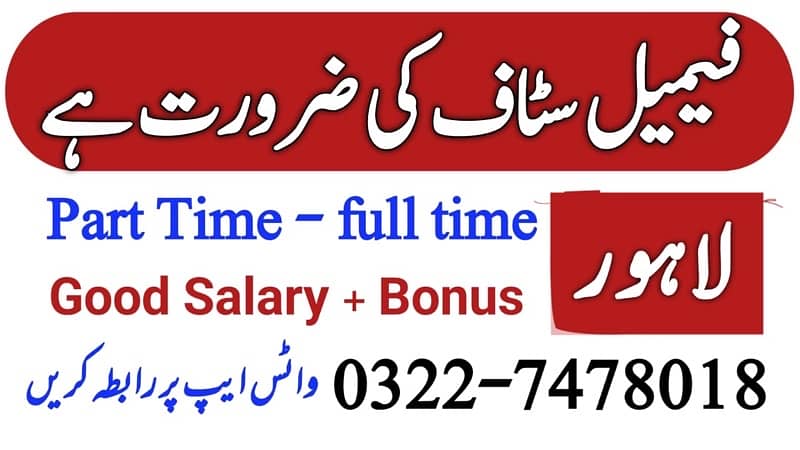 Job vacancies for females are available Part time/Full time 0
