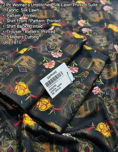 2 Pc Woman's Unstitched Lawn & Silk Lawn Printed Suite 0