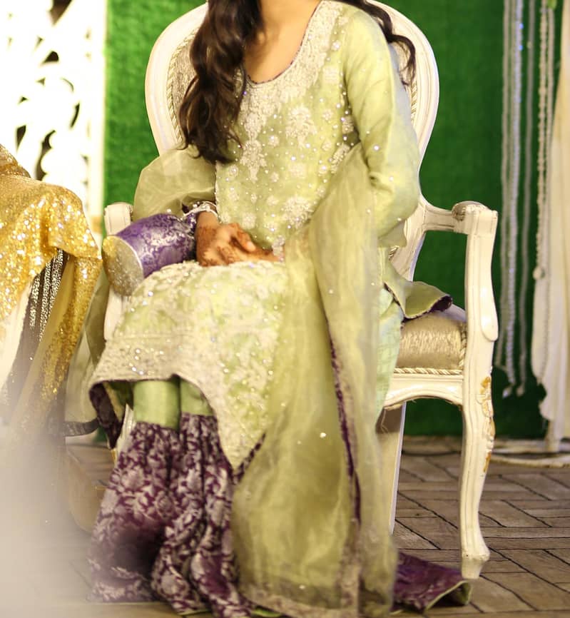 Wedding Engagement Event Party Wear Dress Farshi Gharara Pastel - S 1