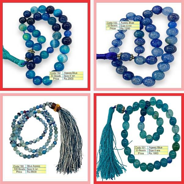 Natural Stone Tasbih - Aqeeq Feroza dire Najaf tasbeehs 1