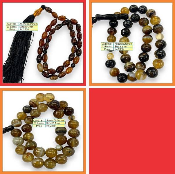 Natural Stone Tasbih - Aqeeq Feroza dire Najaf tasbeehs 18