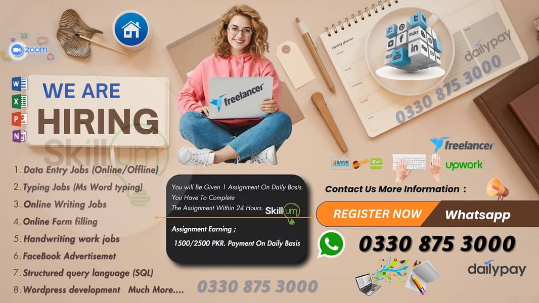 Handwriting/data entry jobs, Daily Income:1500 to 2500 Per Assignment- 0