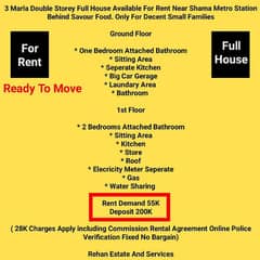 3.25 Marla Double Storey House For Rent Near Shama Metro Station